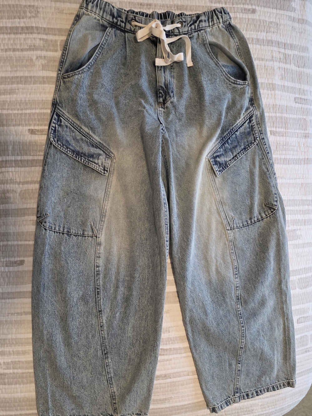 BiBi Light Blue Wide-Leg Cargo Denim Jeans